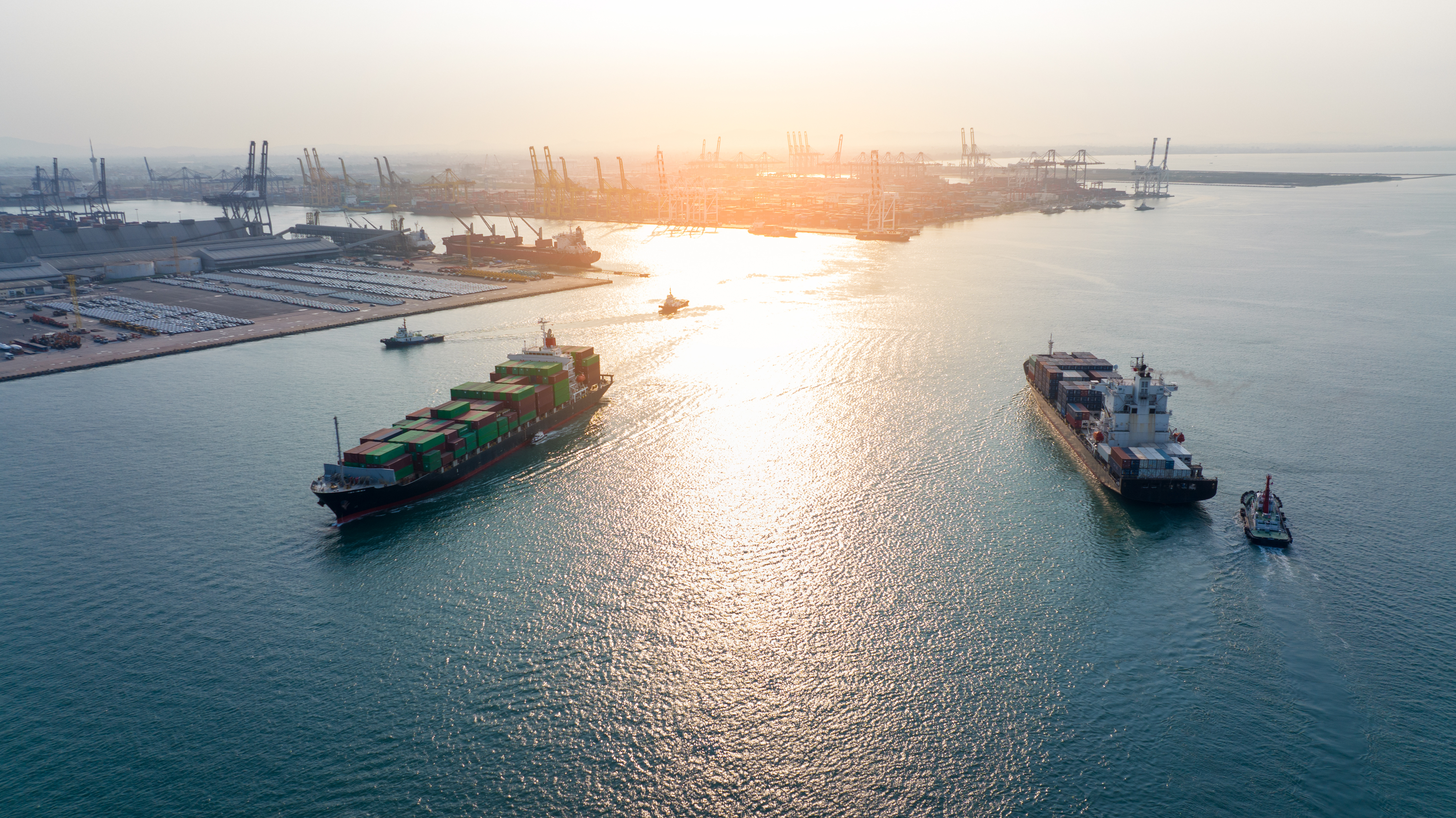 Containerschiffe vor einem Hafen