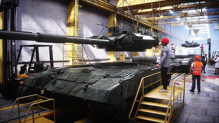 Production of military russian battle tank T 90 at the factory