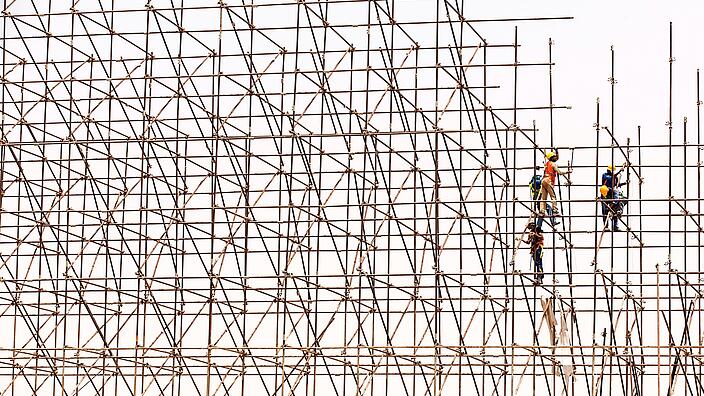 Wooden scaffolding construction