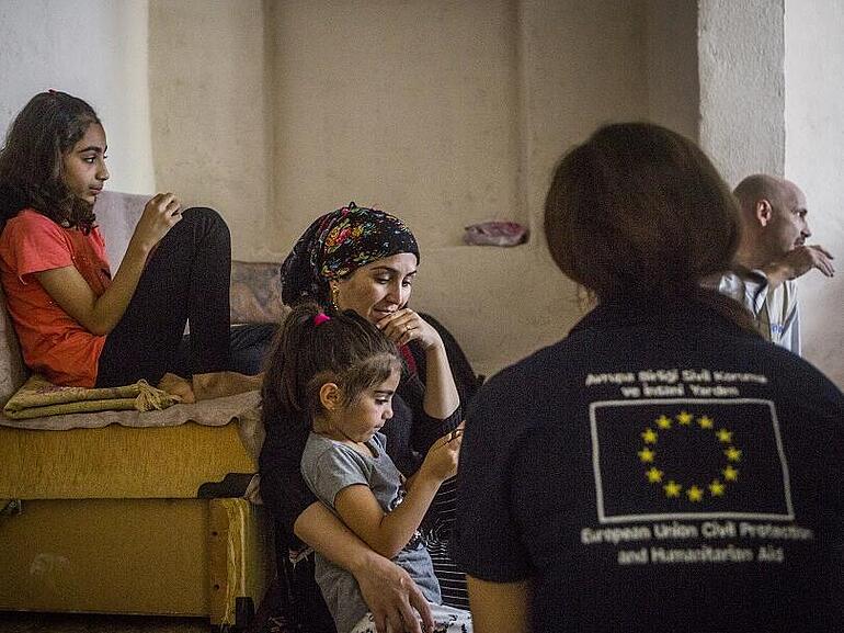 EU Humanitarian Aid worker visiting a family in Turkey