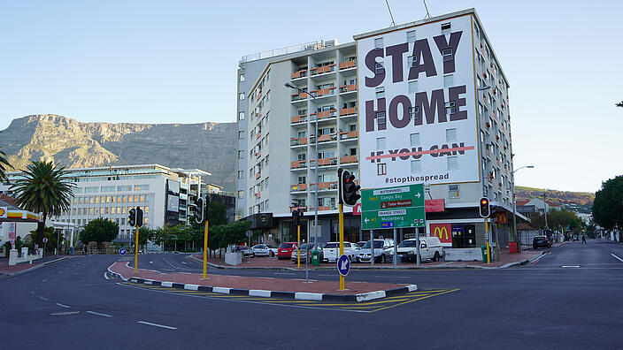 2 April 2020 - Cape Town,South Africa : Empty streets in the city of Cape Town during the lockdown for Covid-19