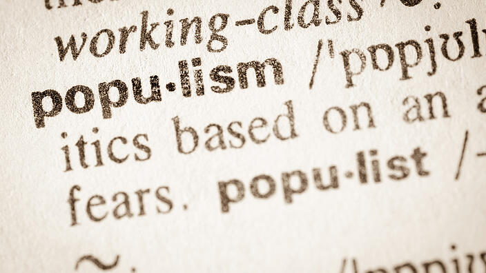 Close-up of Dictionary definition of word populism