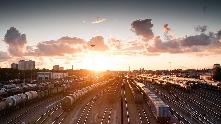 Sunset at freight train station