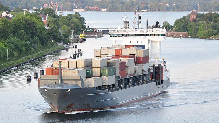 Container ship on channel