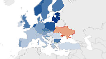 Europakarte, Ukraine rot eingefärbt