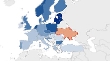 Map of Europe, Ukraine colored red