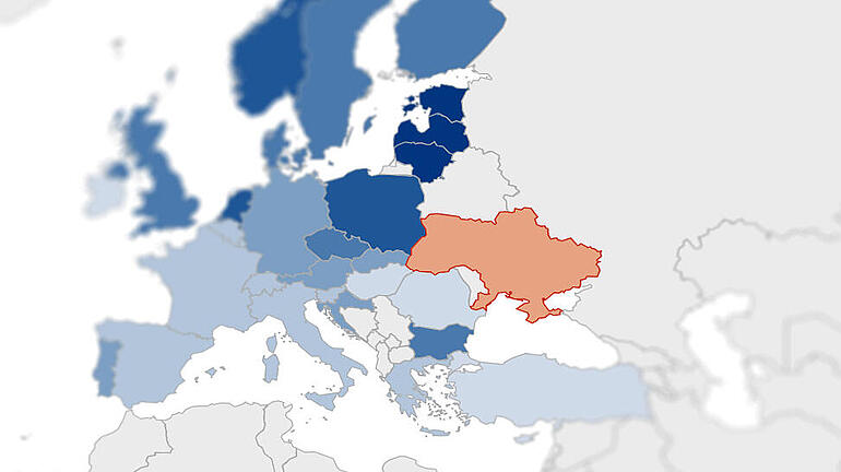Europakarte, Ukraine rot eingefärbt