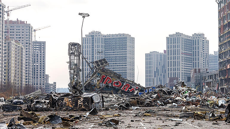 War in Ukraine. Damaged shopping center in Kyiv