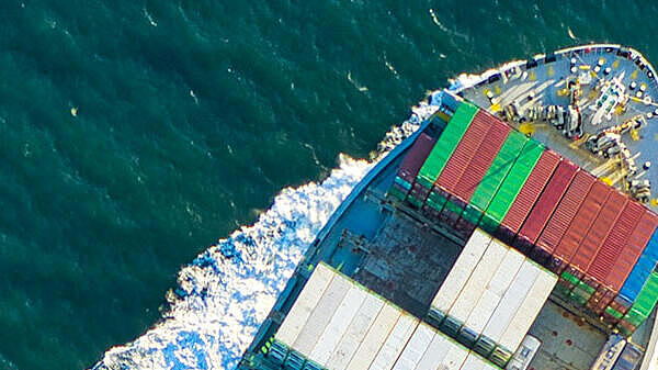 Aerial view of a container ship