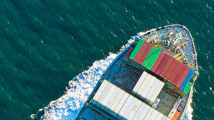 Aerial view of a container ship
