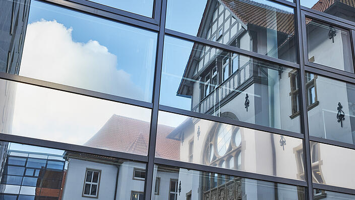 Kiel Institute reflection on glass facade