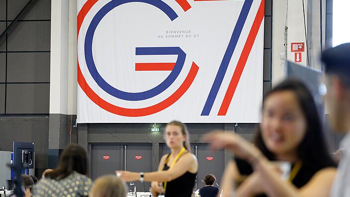 Billboard for G7 in event hall