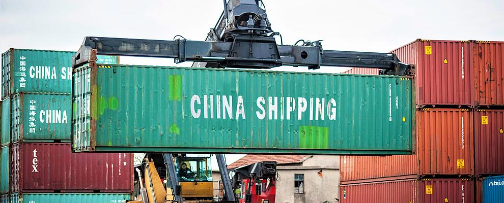 China Shipping container transported in harbor